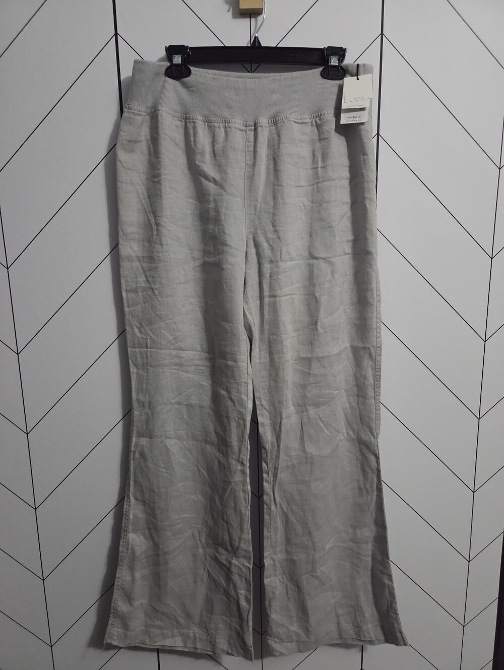 NWT Calvin Klein Modern Essentials Grey 100% Linen Wide Leg Pants, Size XL